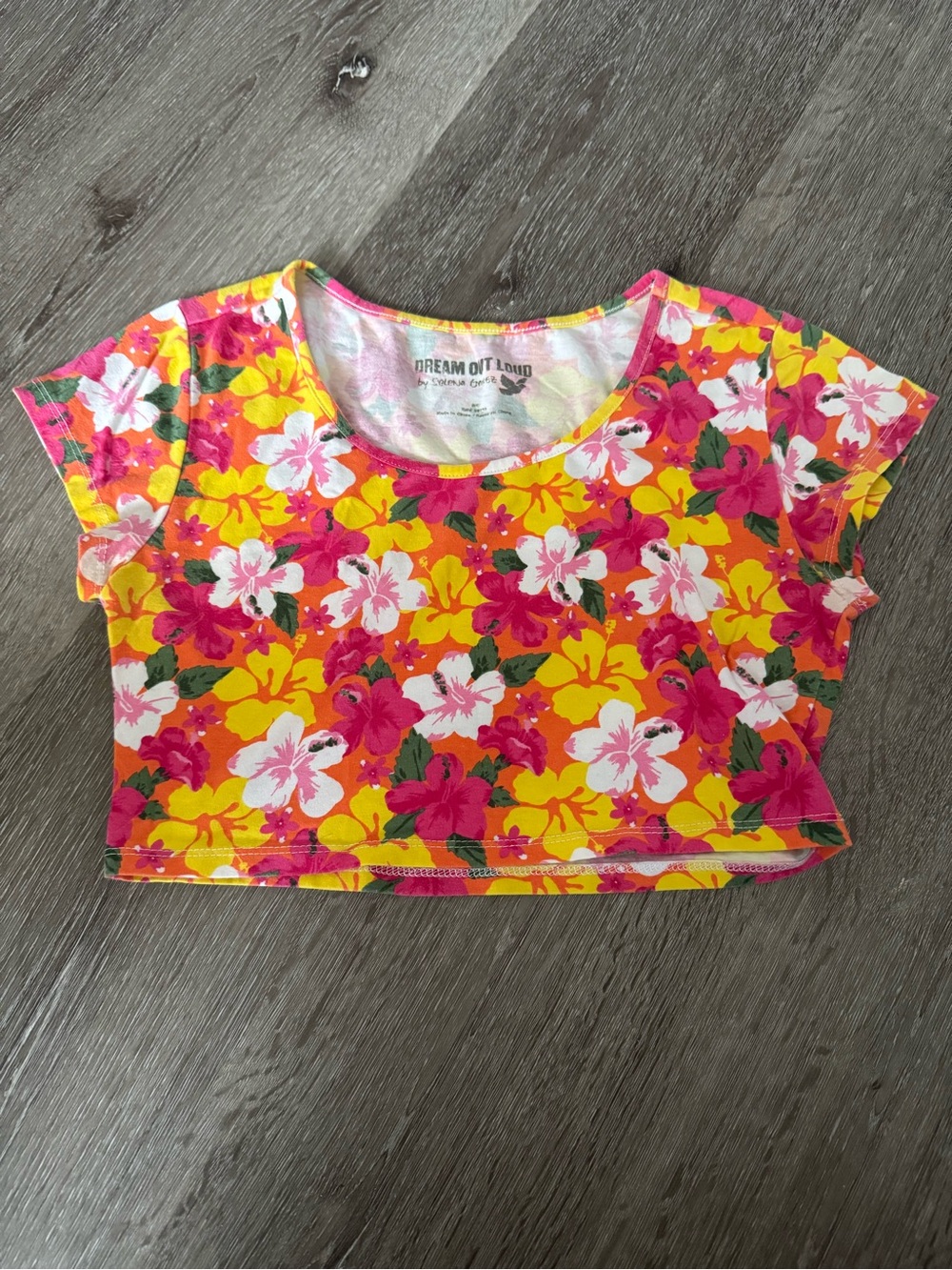 Dream Out Loud Selena Gomez Jr Crop T-Shirt Floral Orange Short Sleeve (S)